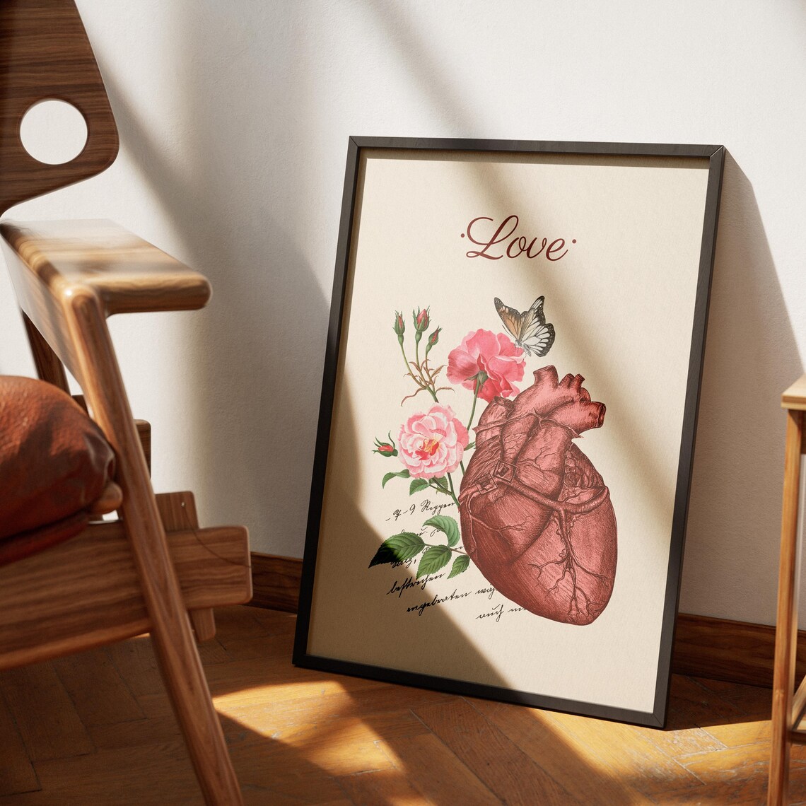 Anatomical Heart With Roses Butterfly Vintage Botanical Love Poster - Image 2
