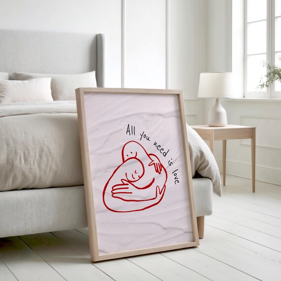 All You Need Is Love Hugging Line Drawing Minimalist Valentine Poster