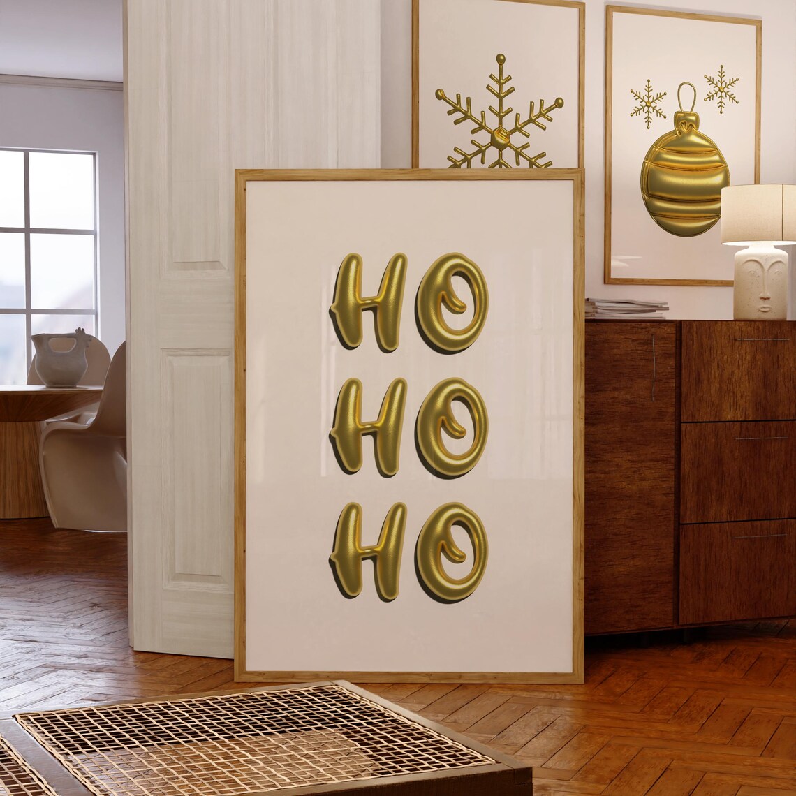 Ho Ho Ho Gold Balloon Letters Minimalist White Christmas Fun Poster - Image 2