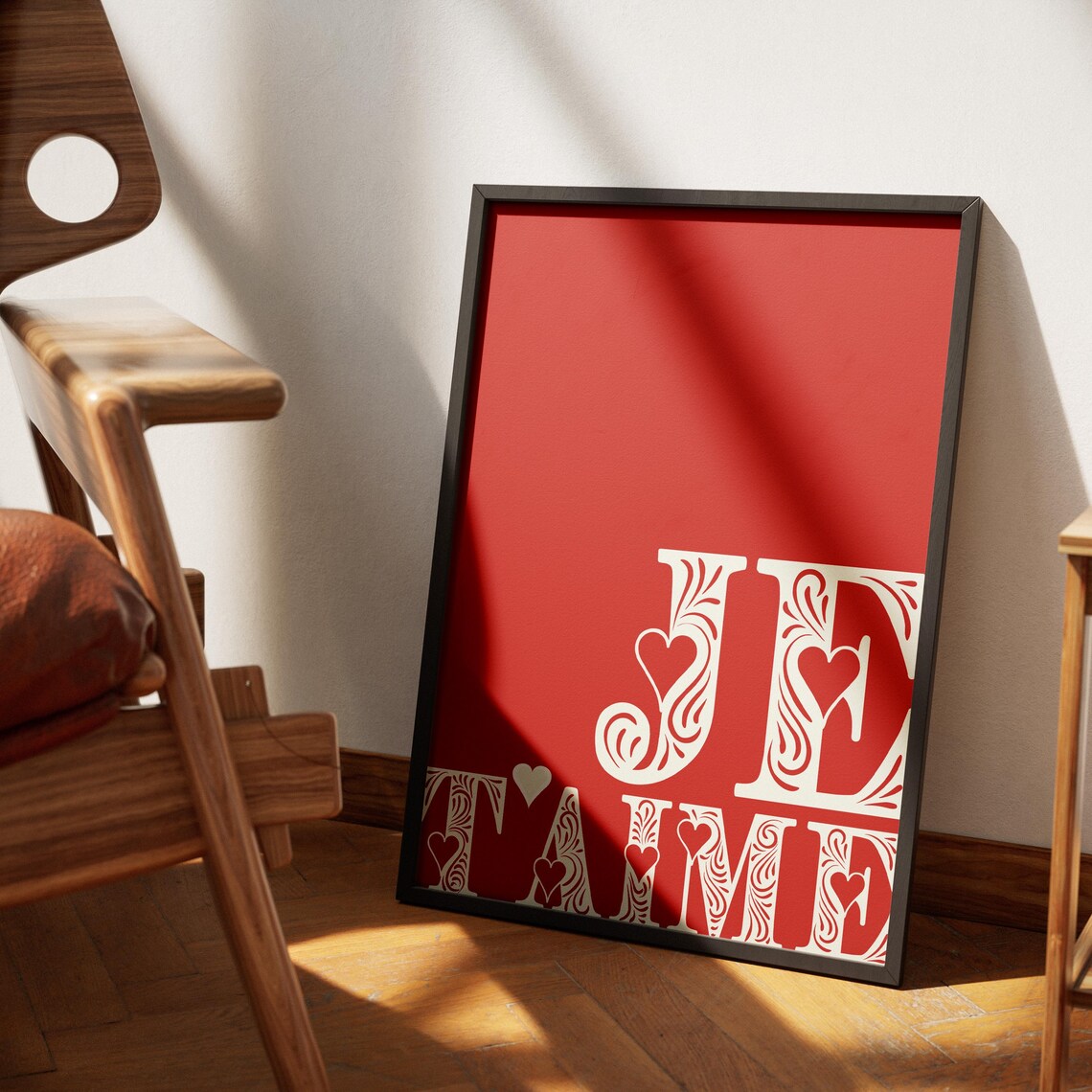 Je Taime Red French Love Quote Ornamental Typography Wall Art - Image 3