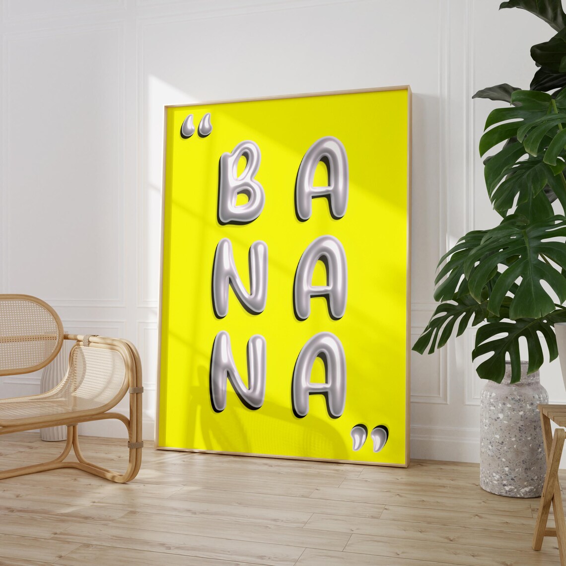 Banana Chrome Balloon Letters Bright Yellow Pop Art Fun Food Poster - Image 3