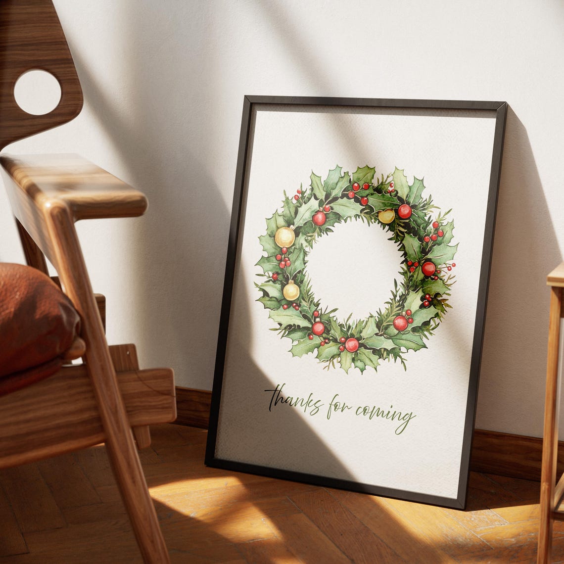 Christmas Wreath Holly Berries Thanks For Coming Wall Poster - Image 3