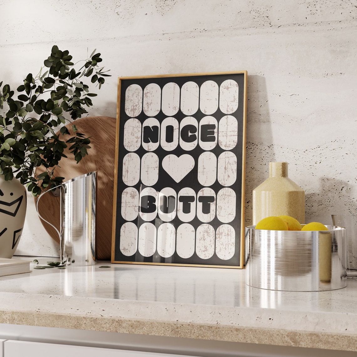 Nice Butt Funny Bathroom Black Cream Retro Capsule Grid Poster - Image 3