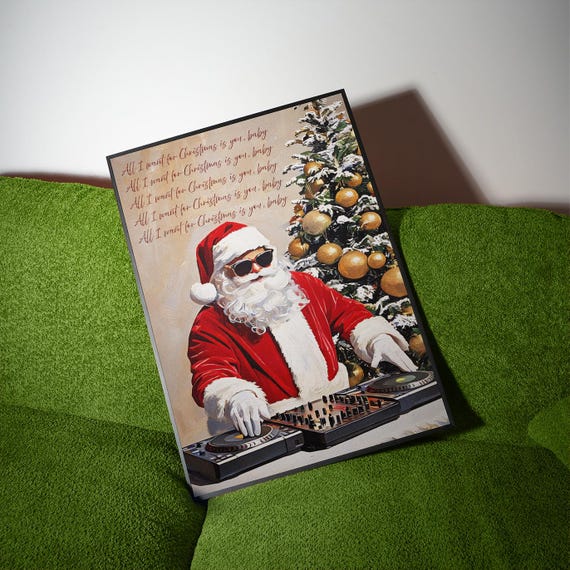 Dj Santa Christmas Poster Holiday Party Art
