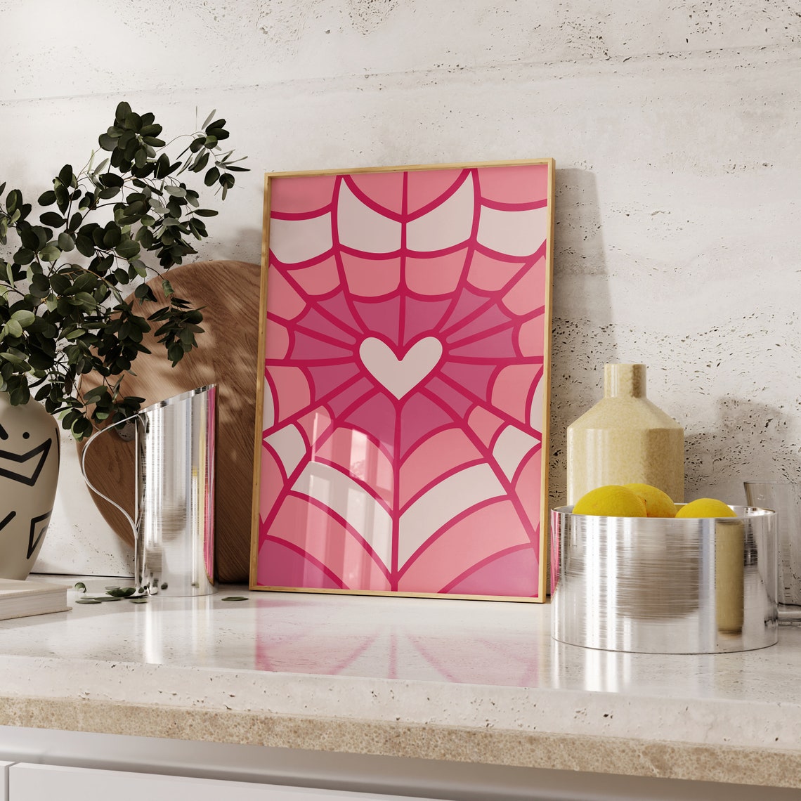 Pink Spider Web Heart Cute Spooky Halloween Girly Decor Poster - Image 2