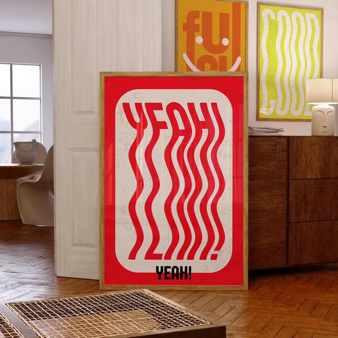 Yeah Exclamation Wavy Red Letters Retro Pop Typography Quote Poster - Image 2