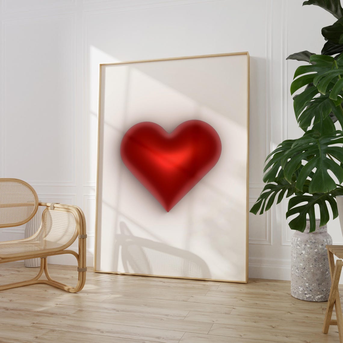 Red 3D Balloon Heart Minimalist White Love Romantic Modern Art Poster - Image 4