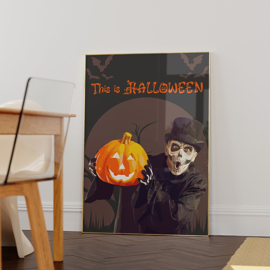 This Is Halloween Skeleton Top Hat Pumpkin Night Bats Spooky Poster - Image 2