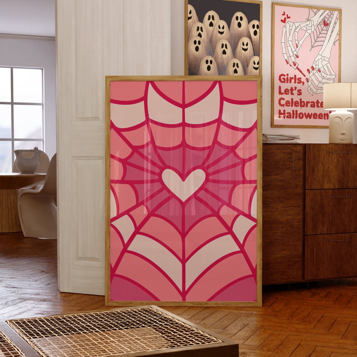 Pink Spider Web Heart Cute Spooky Halloween Girly Decor Poster - Image 4