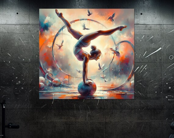 Abstract Gymnastics Wall Art Beautiful Gymnast With Ball Print Gymnast Painting Gymnast Gift Framed And Ready To Hang