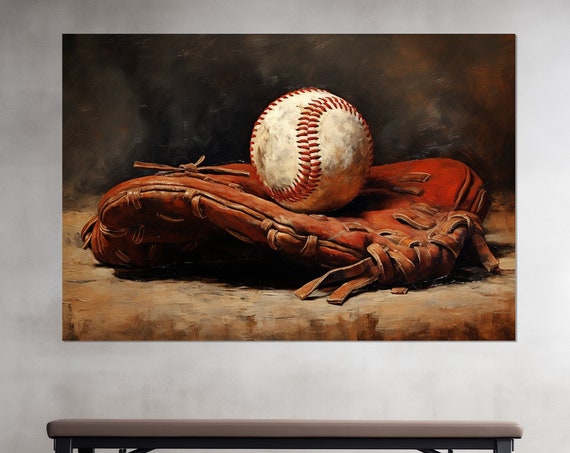 Baseball Glove And Ball Painting Print Vintage Baseball Wall Art Baseball Fan Gift Baseball Wall Decor Framed And Ready To Hang