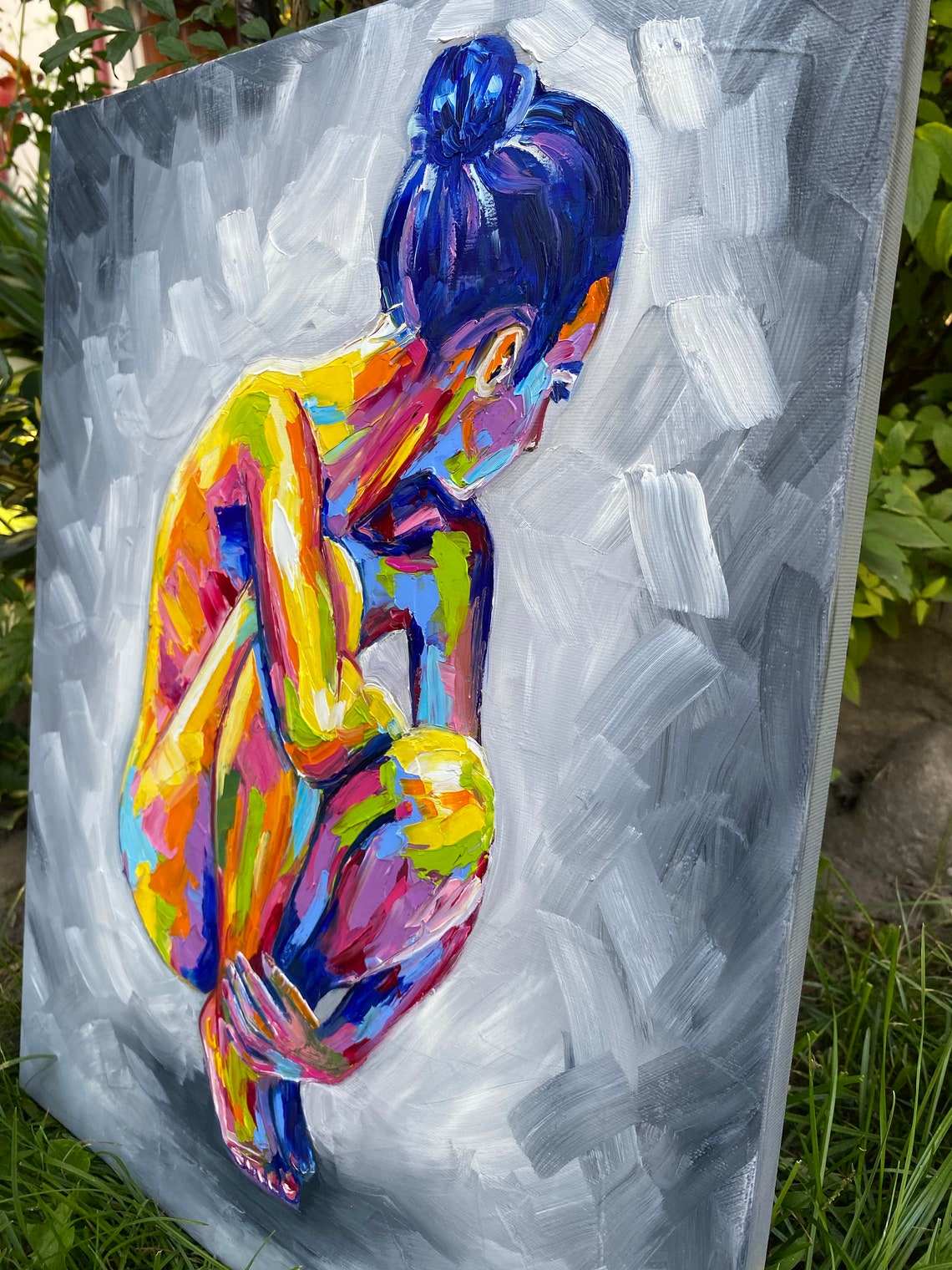 Abstract Female Body Oil Painting Original Figurative Abstract Art Sitting Woman Painting On Abstract Woman Figurative Painting 40x50 - Image 2