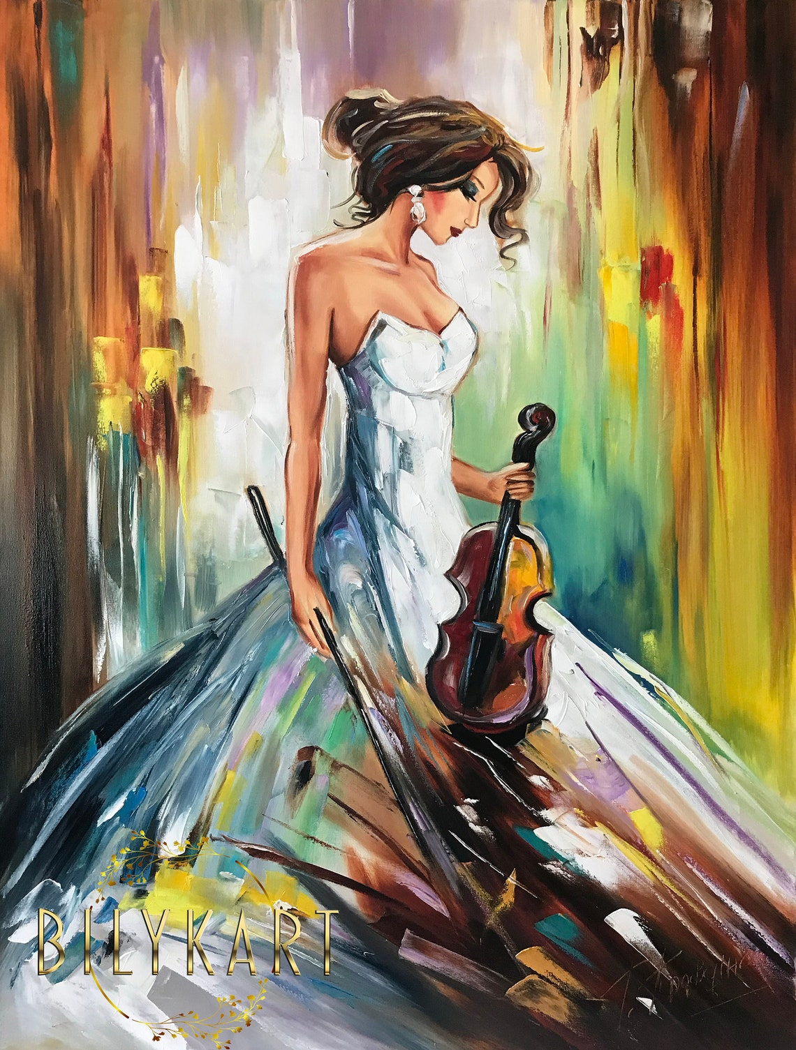 Woman With Violin Painting On Girl Violinist Art Lady In Dress Painting Girl Music Art Painting Of Violin Art Violinist Gift - Image 3