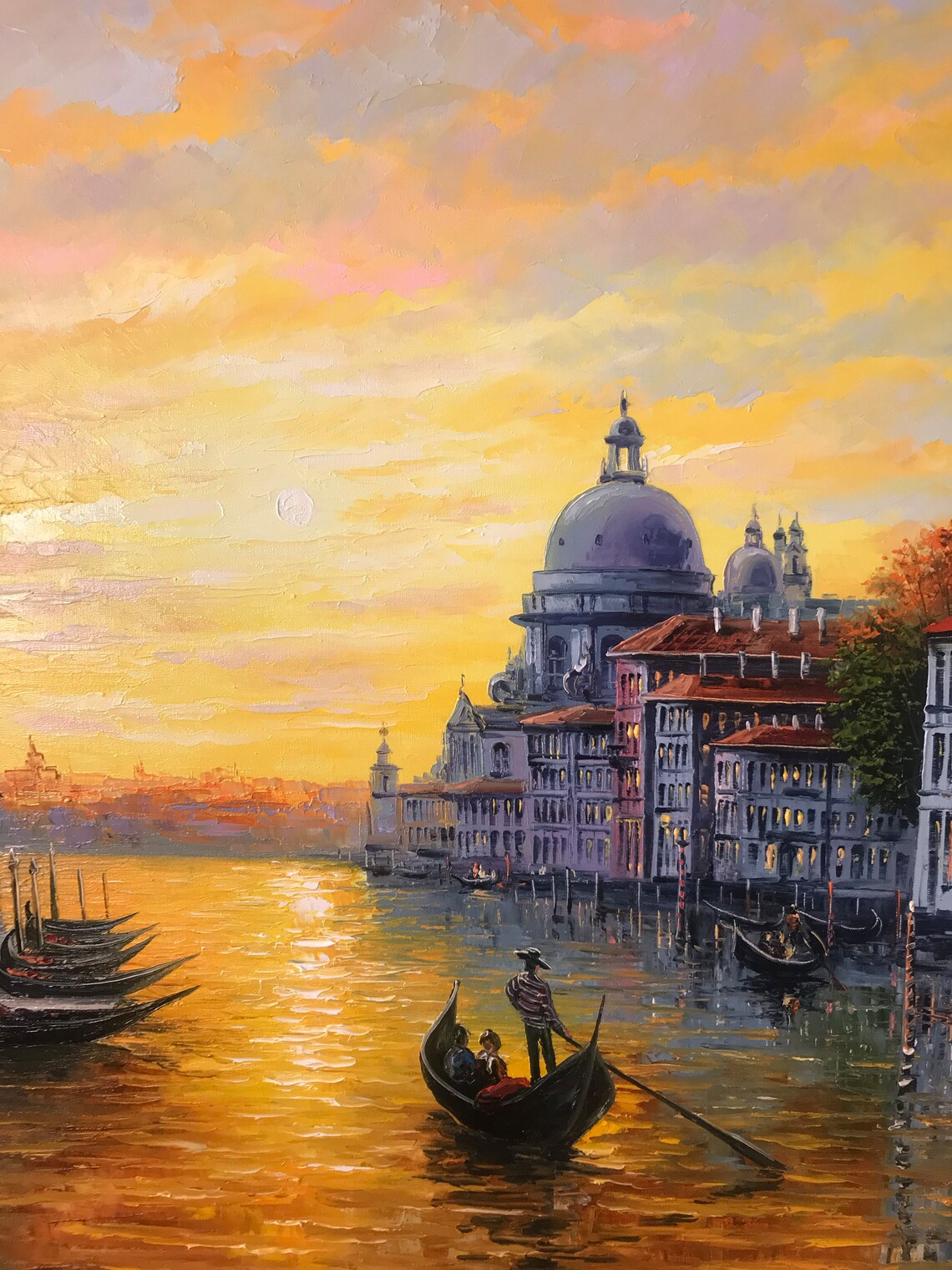 Venice Grand Canal Gondolas Golden Sunset Domed Church View Poster - Image 3