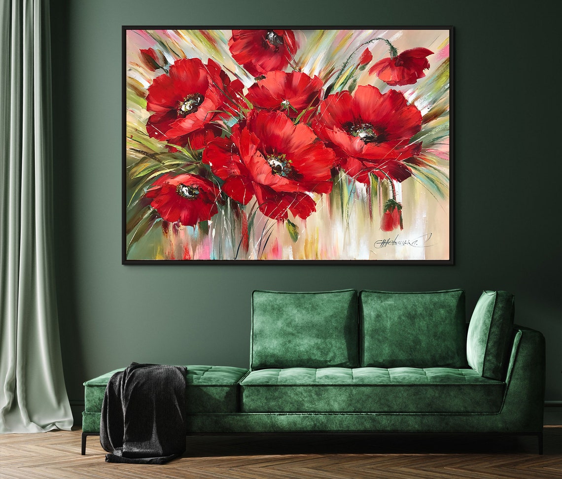 Ukrainian Poppy Oil Painting Original Art Work Ukraine Artist Ukrainian Painting Abstract Poppies Wall Art Red Poppy Flower Painting - Image 3