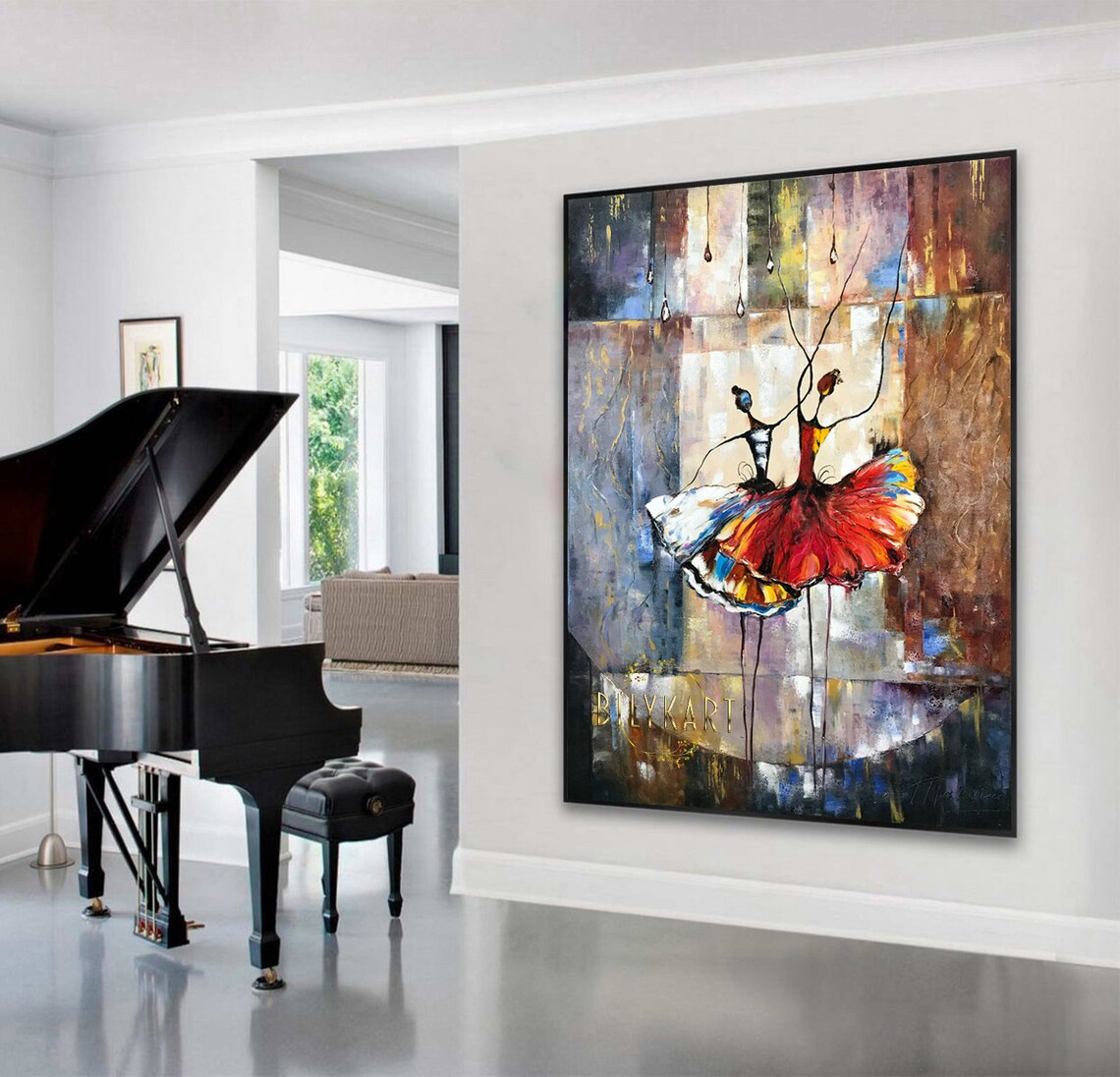 Abstract Ballerina Dancers Red Tutus Moody Brown Stage Wall Art Poster - Image 2
