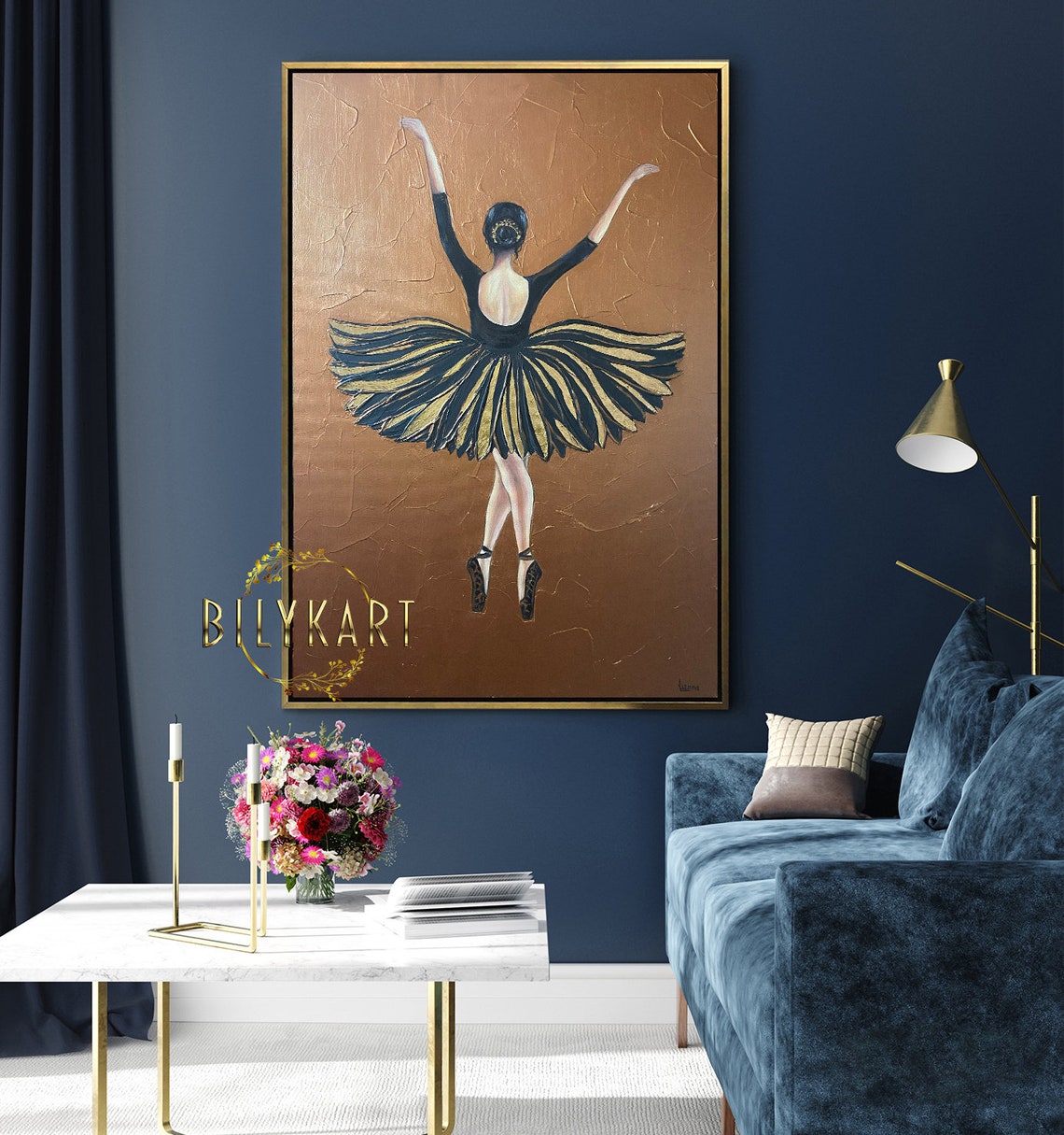 Black Tutu Ballerina Dancer Gold Background Ballet Painting Print - Image 2