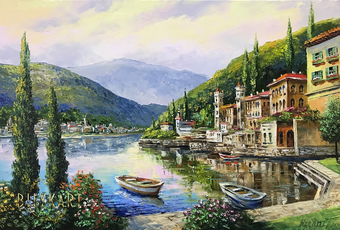 Lake Como Oil Painting, Italian Landscape Art Print