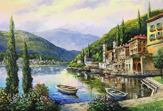 Lake Como Oil Painting, Italian Landscape Art Print