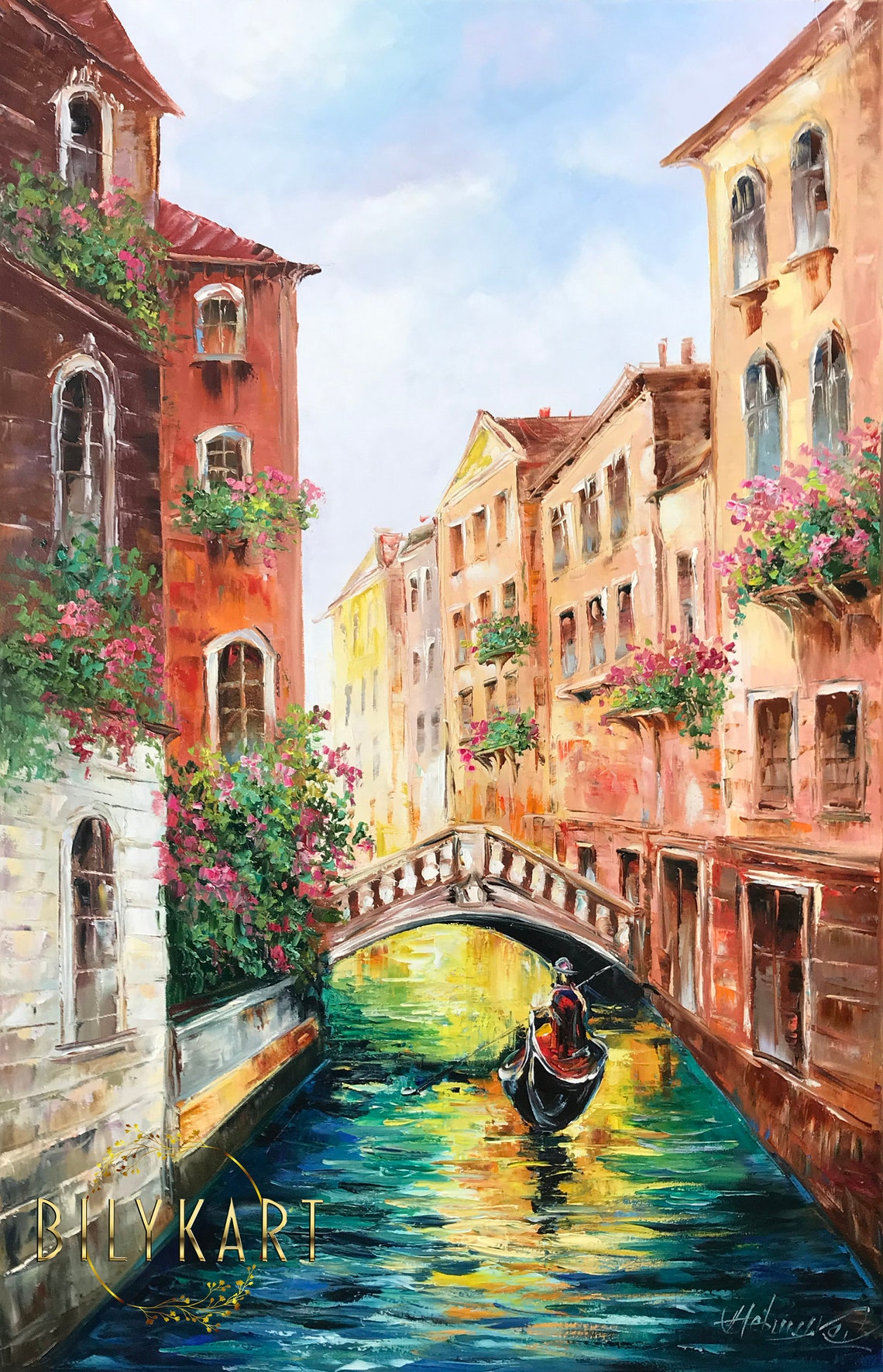 Large Venice Painting On Italy Cityscape Art Real Gondola Painting Sunset In Venice Italy Wall Art Travel To Venice Oil Painting - Image 3