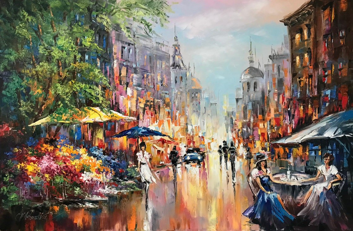Ukraine City Oil Painting Original Art Work Lviv Ukraine Oil Painting Landscape European City Street Painting Support Ukraine Artist