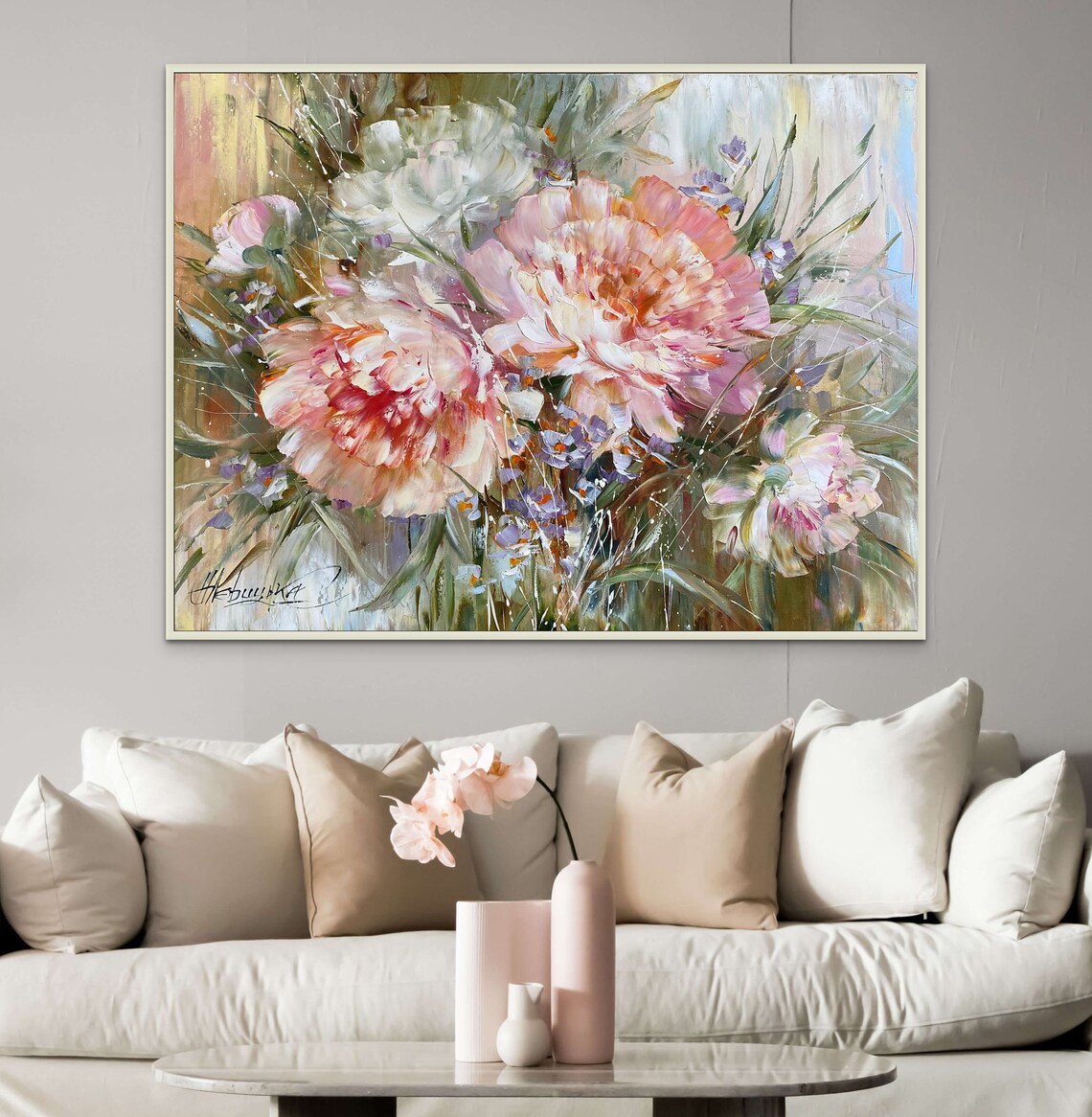 Peonies Oil Painting, Pink Floral Art Print - Image 2
