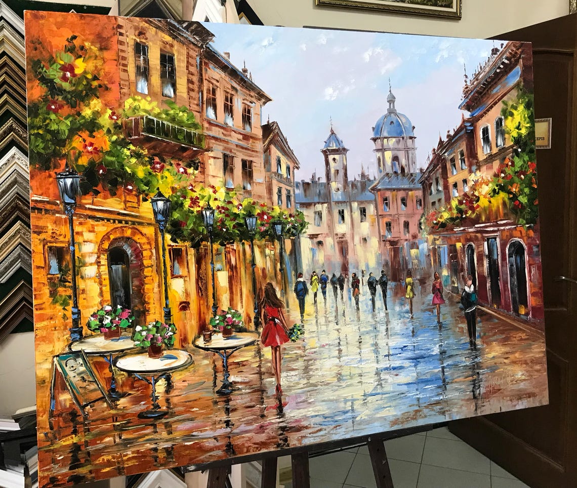 French Street Painting On France Street Art European Street Scene Oil Painting Original Street Cafe Painting French Urban Scene Art - Image 2