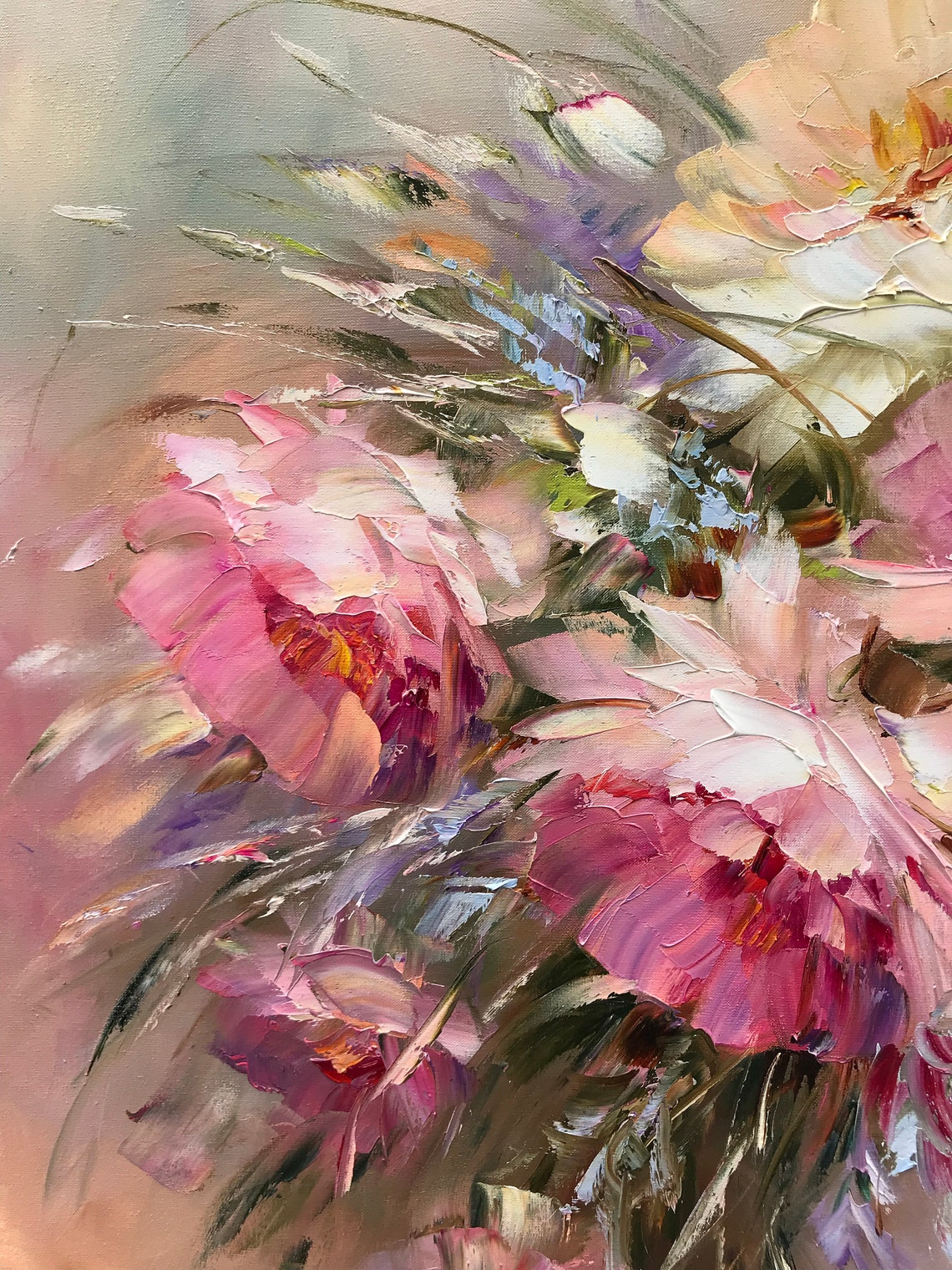 Pink Peonies Original Painting Large Flowers Wall Art Peony On Oil Painting In Bedroom Blush Pink Floral Art Peonies Wall Art - Image 2