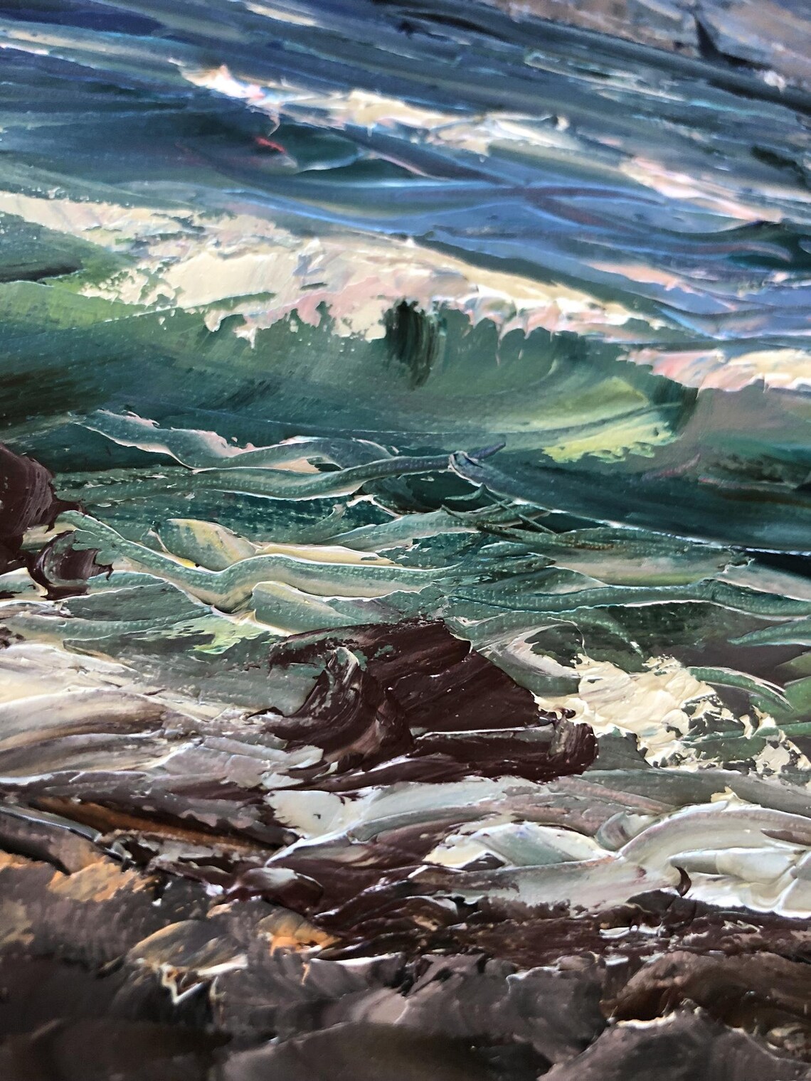 Morning Sea Oil Painting Art Print, Stormy Ocean Waves - Image 2