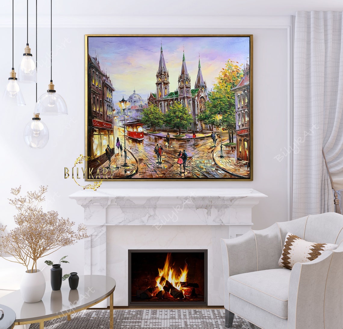 Large City Scene Oil Painting Original European City Wall Art Colourful Town Painting On European Street Scene Paintings Europe Art - Image 3