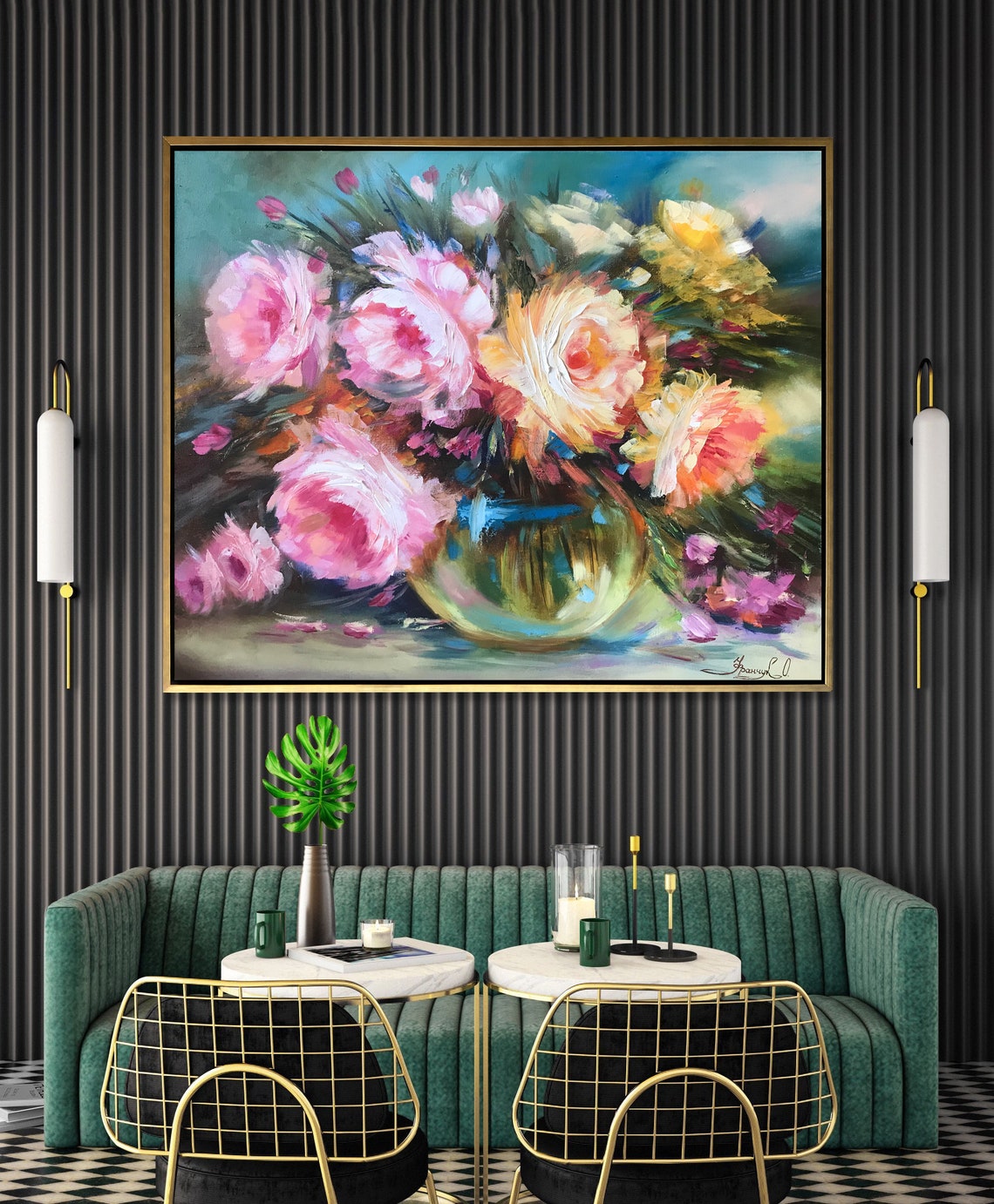 Pink Roses Oil Painting Original Rose Flowers In Vase Painting Classic Wall Art Pink Flowers Art Roses Bouquet Oil Painting Art Gift For Her - Image 3