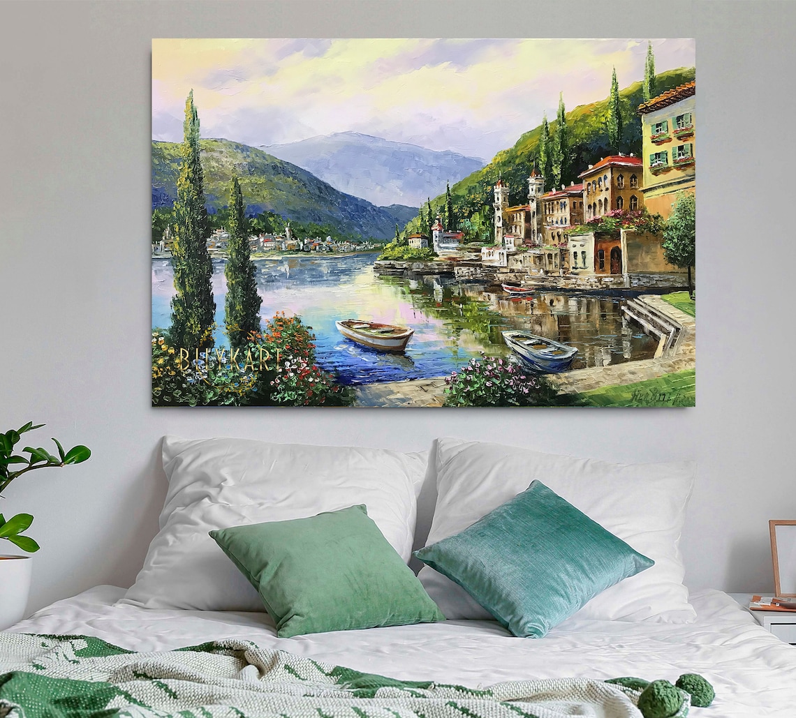 Lake Como Oil Painting, Italian Landscape Art Print - Image 3