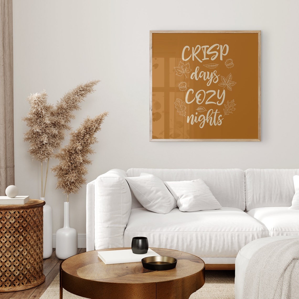 Crisp Days Cozy Nights Fall Script Leaf Line Art Autumn Wall Print - Image 4