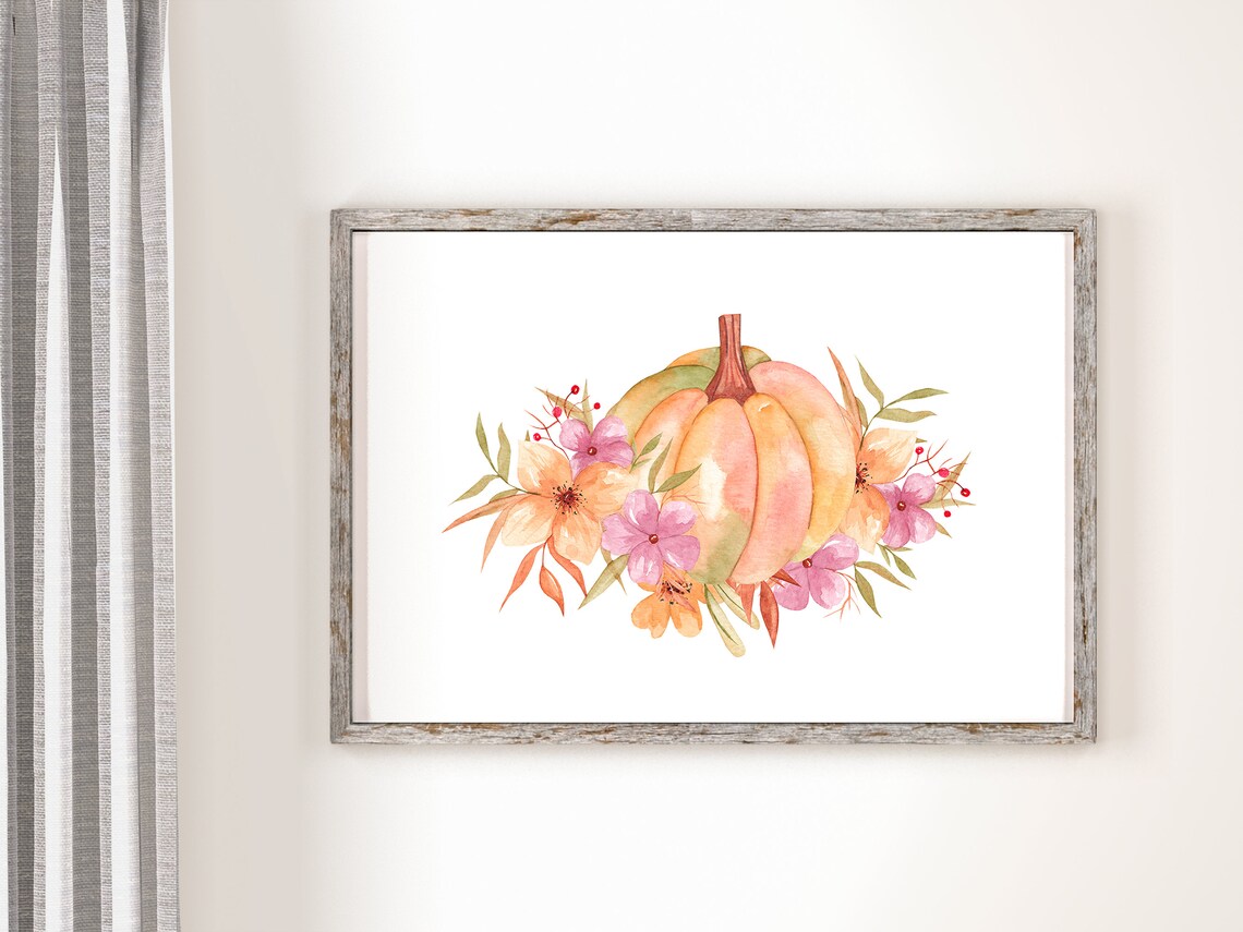 Pumpkin Rustic Fall Watercolour Painting - Image 4