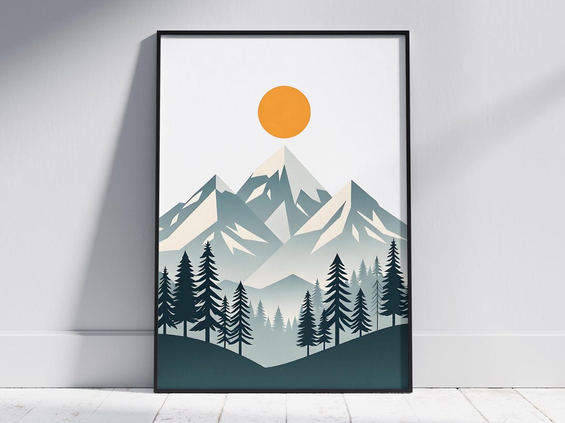 Minimalist Mountain Sunset Print Modern Nature Wall Art