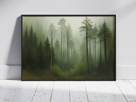 Forest Landscape Earthy Green Wall Art Dreamy Nature Print Serene