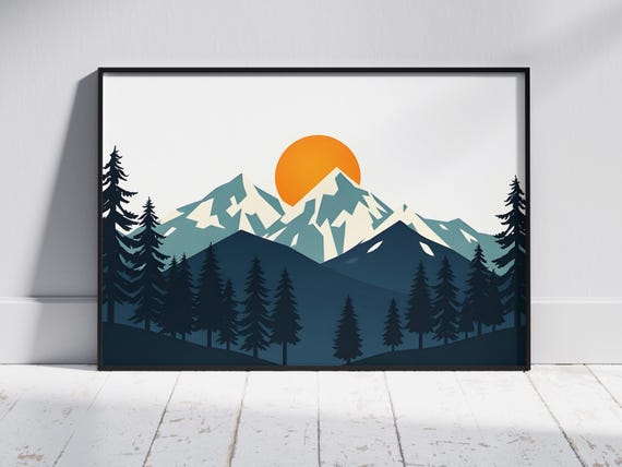 Minimalist Mountain Sunset Print Modern Nature Wall Art