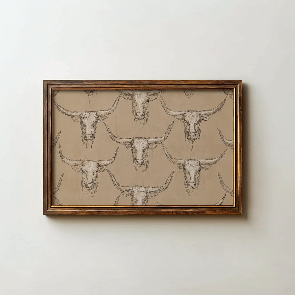 Longhorn Western Wall Art Southwestern Cow Skull Sketch Rustic Decor