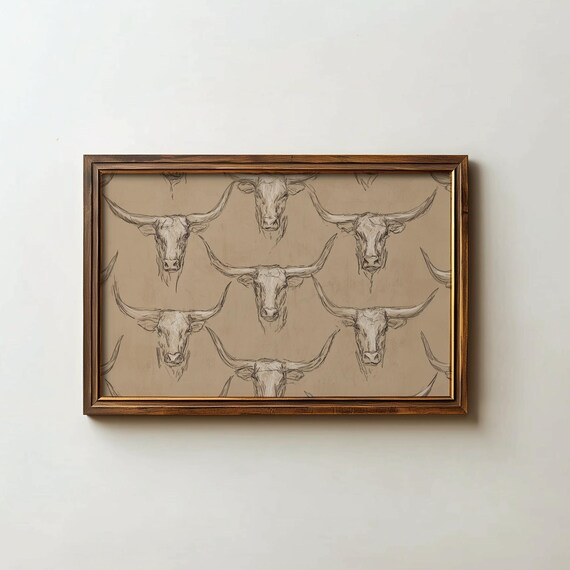 Longhorn Print Western Wall Art Southwestern Modern Country Poster Style Bedroom Digital Download