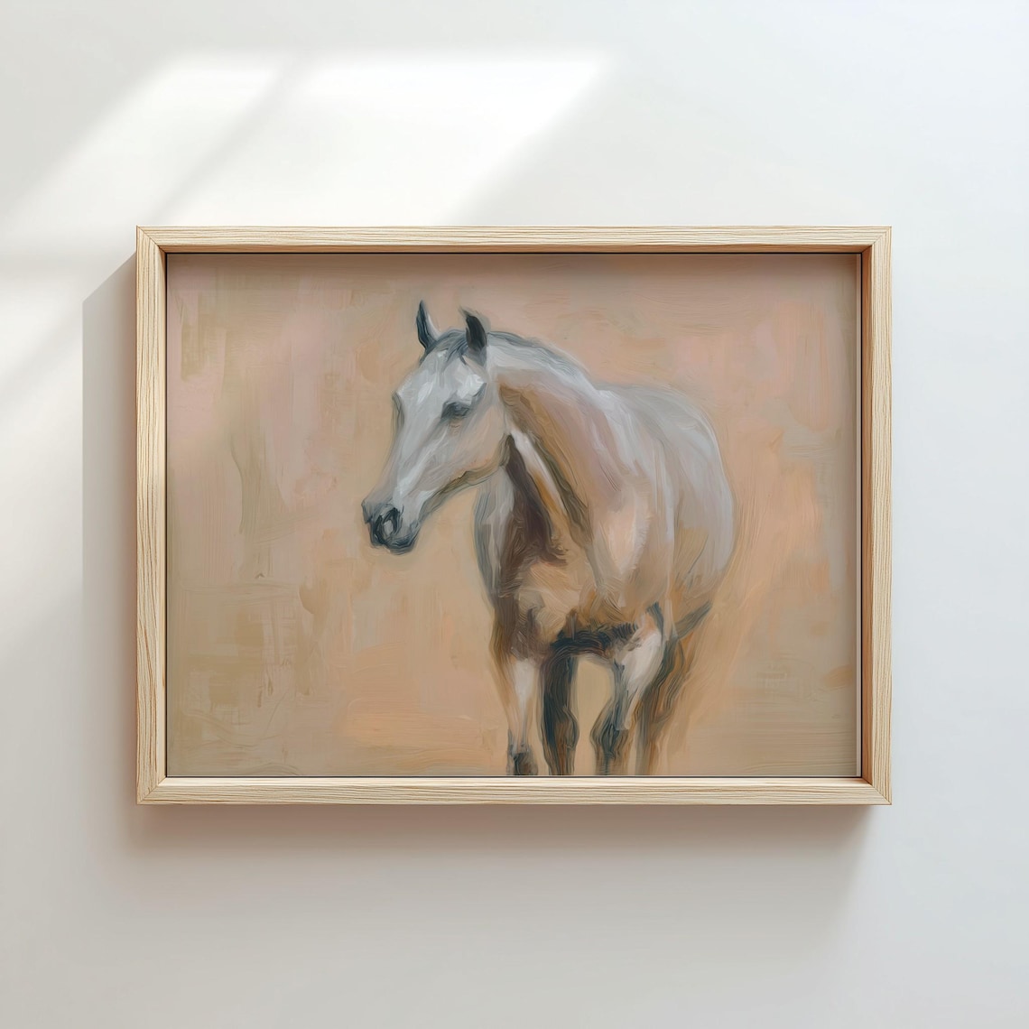 Grey Horse Portrait Painting Warm Beige Equestrian Farmhouse Poster