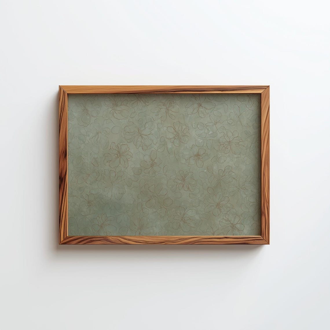 Sage Green Floral Line Art Vintage Textured Botanical Wall Poster