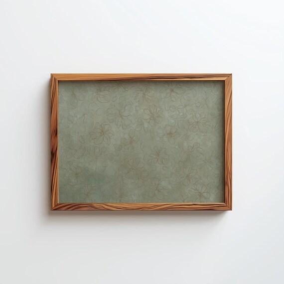 Sage Green Floral Line Art Vintage Textured Botanical Wall Poster