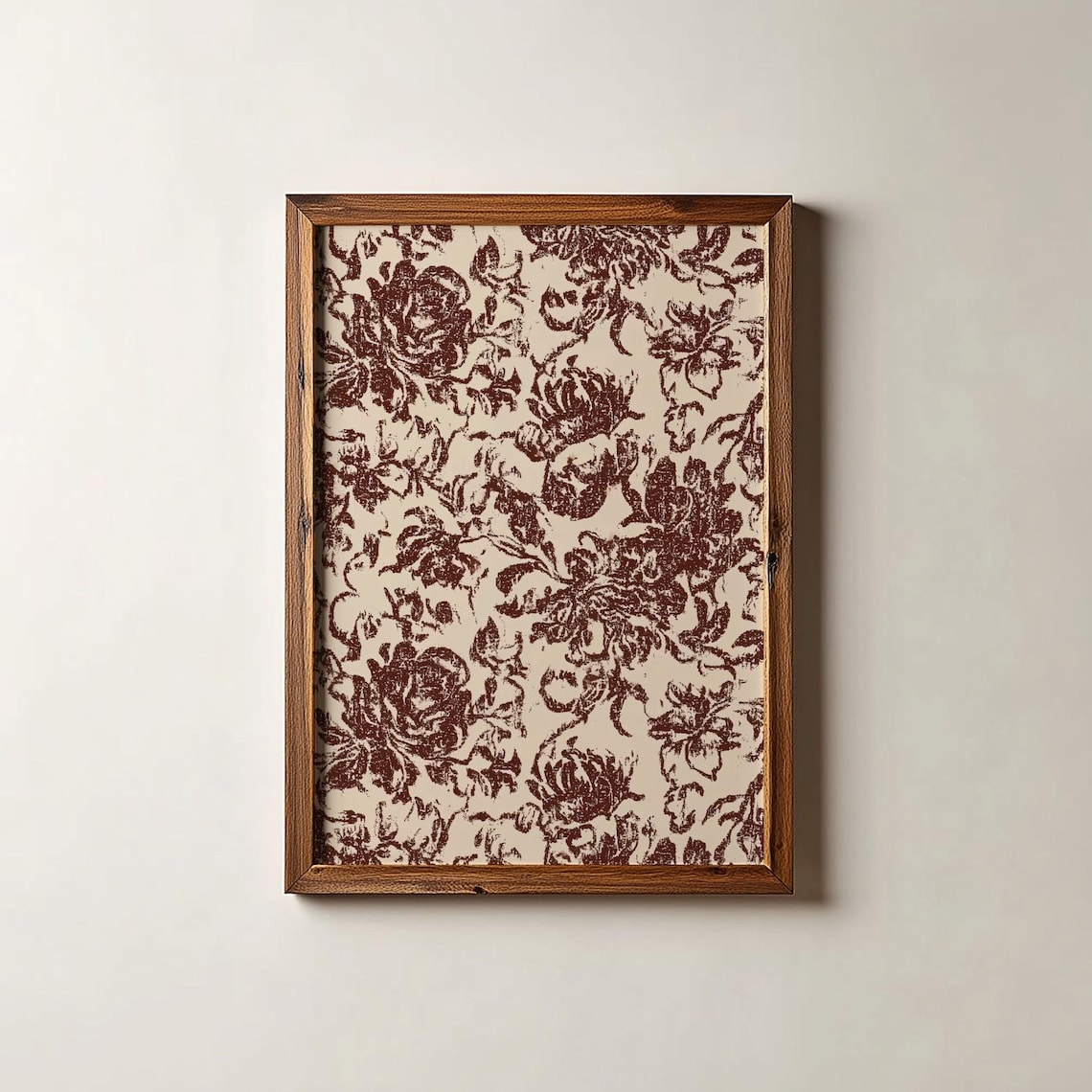 Brown Floral Tapestry Vintage Toile Cottagecore Rustic Flower Wall Poster