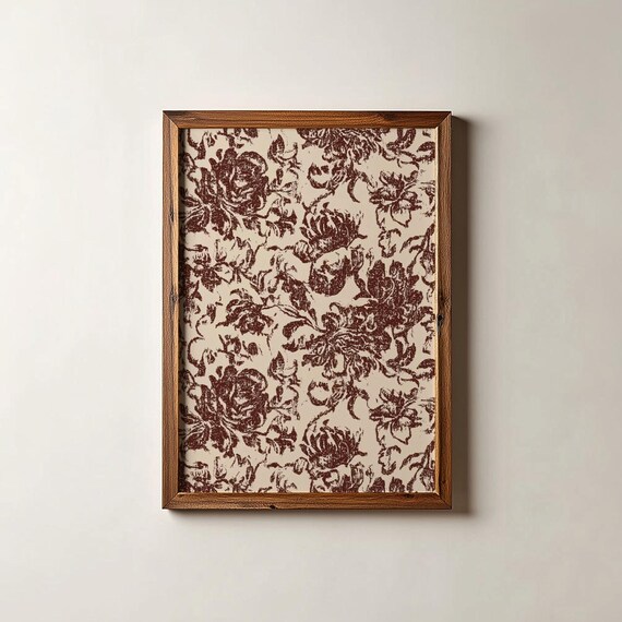 Brown Floral Tapestry Vintage Toile Cottagecore Rustic Flower Wall Poster