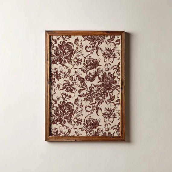 Vintage Floral Tapestry Print Brown Cottagecore Flower Wall Art Digital Download