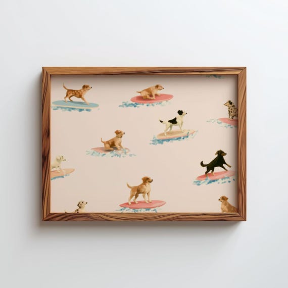 Dog Wall Art Funny Dogs Poster Coastal Surfing Digital Download Homely Modern Arts Decor Owner