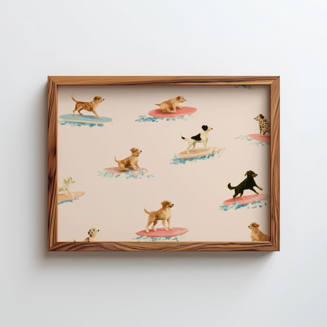 Surfing Dogs Cute Dog Surfboard Pattern Playful Beach House Wall Poster