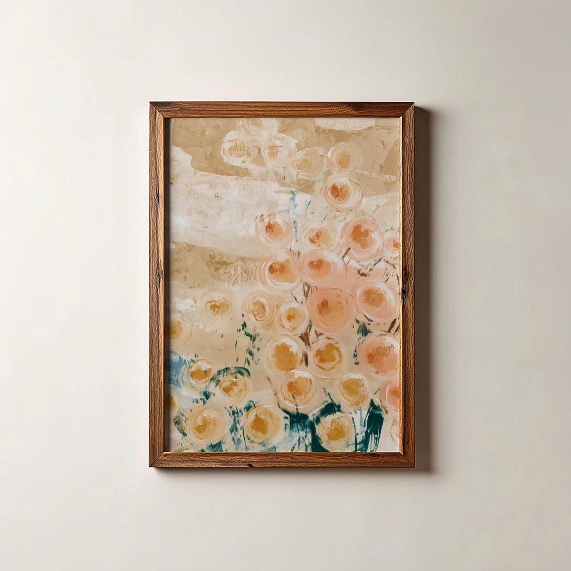 Neutral Peach Floral Abstract Vintage Textured Cream Wall Poster