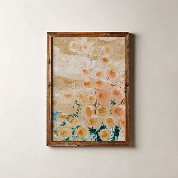 Neutral Peach Floral Abstract Vintage Textured Cream Wall Poster