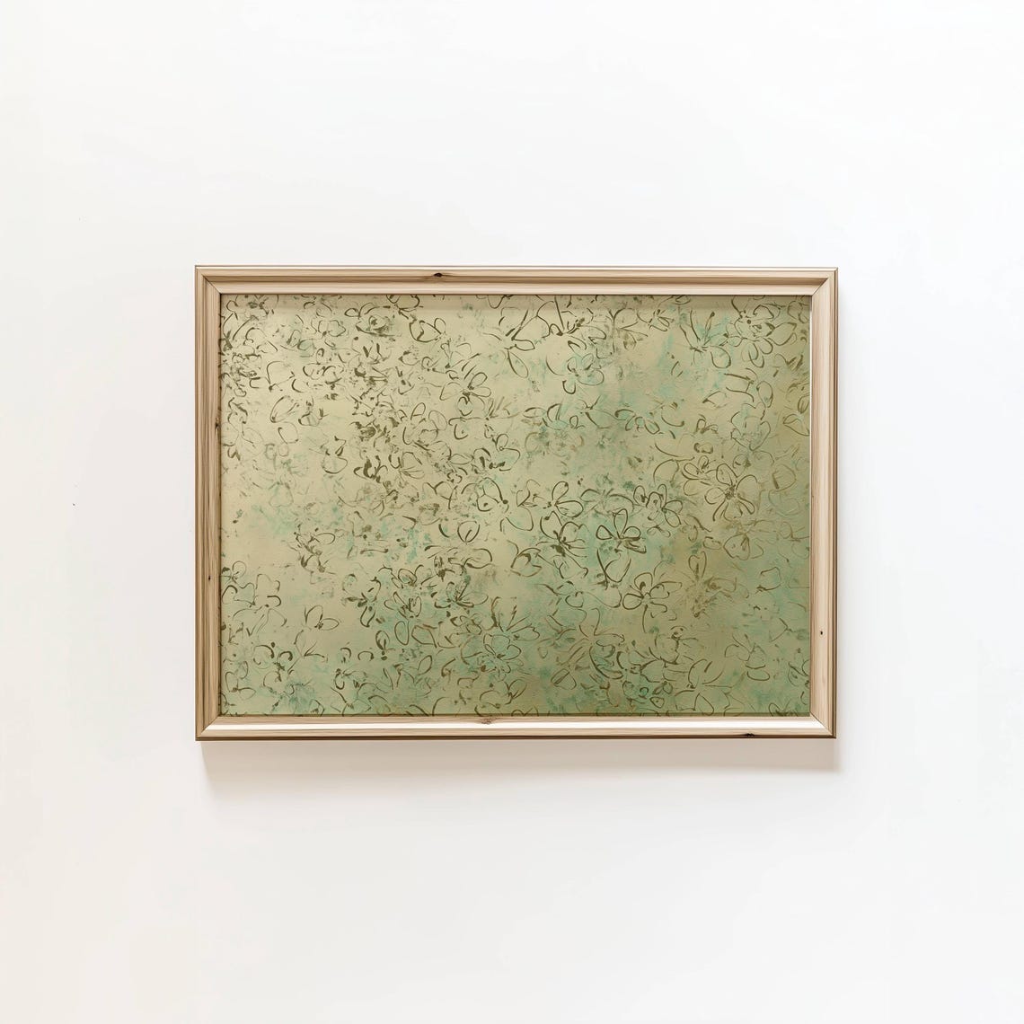 Olive Green Abstract Floral Scribble Textured Botanical Wall Art